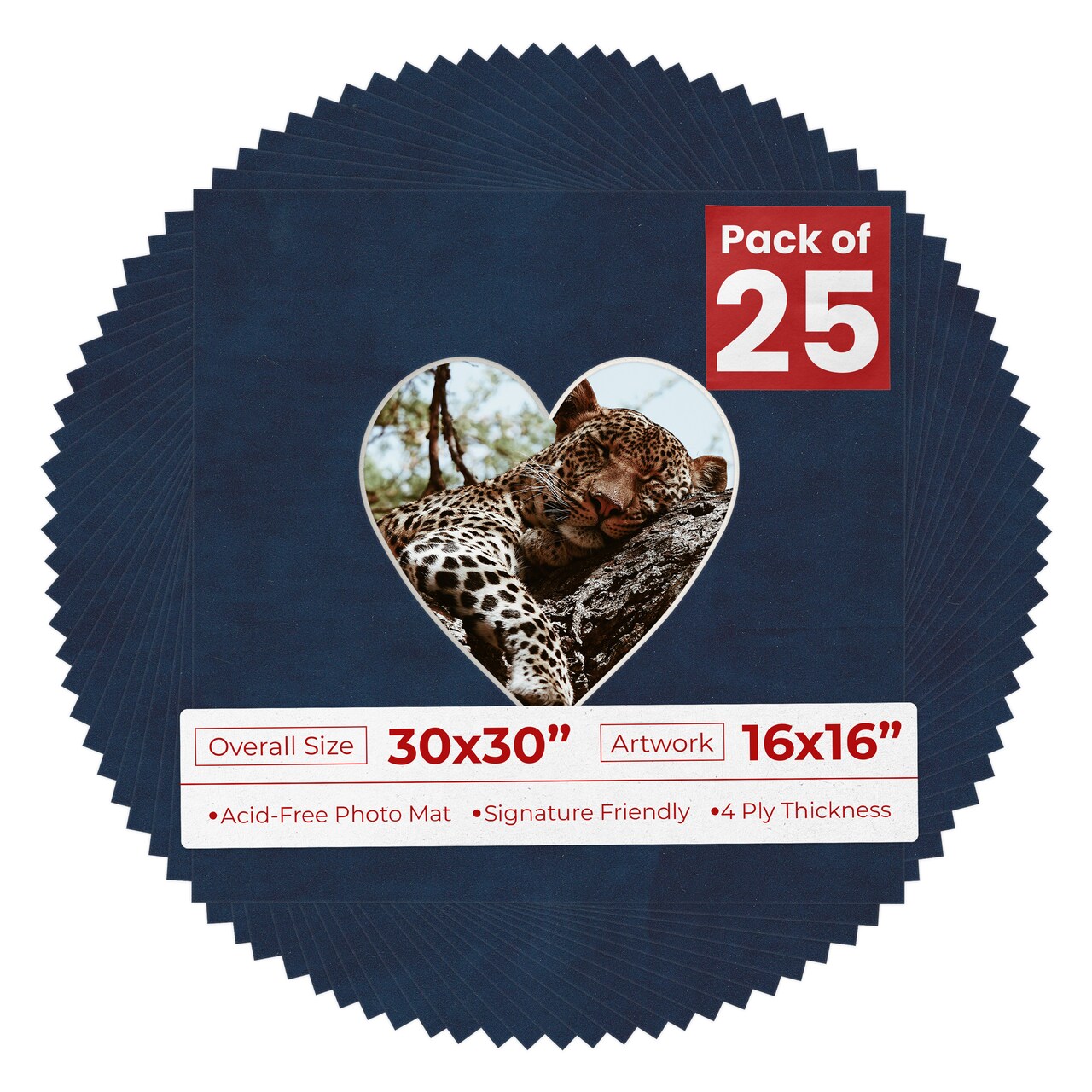 Navy Suede Mat Board for 30x30 Frames - Heart Opening for 16x16 Photos